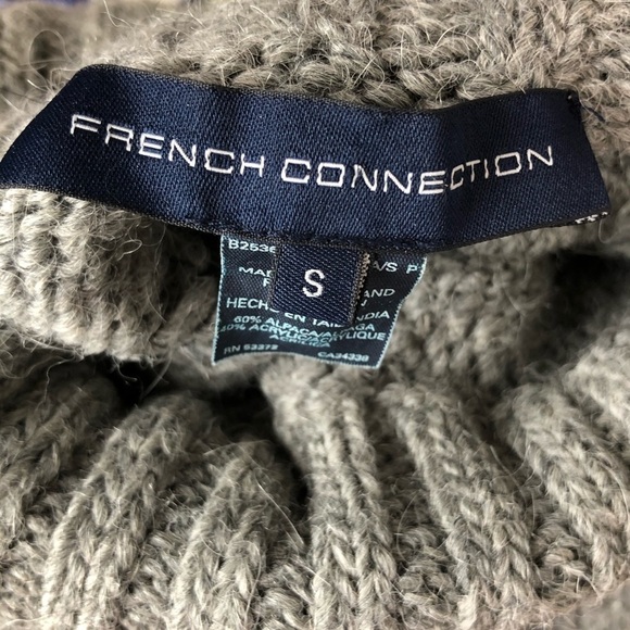 French Connection Grey Alpaca Knit Turtleneck Sweater With Eyelet Details Size S - Picture 8 of 9
